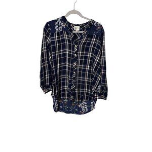 Anthropologie Fig And Flower Womens Plaid & Floral Button-Down Blouse size large